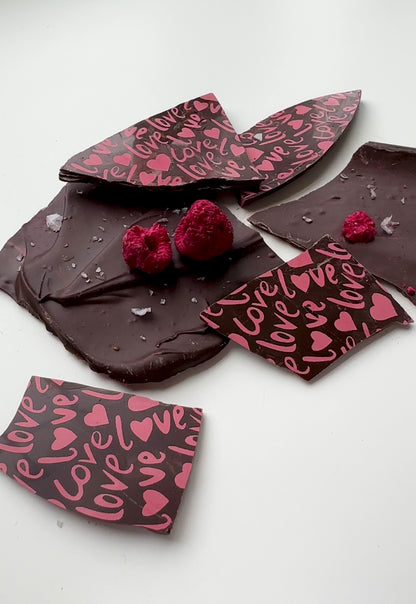 Vegan Dark Chocolate Raspberry Sea Salt Bark | Love Chocolate- 4oz Bag